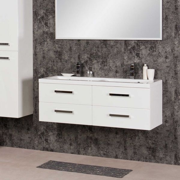 Doppelwaschtisch GENUA mit Unterschrank 120 cm, weiß Hochglanz, vormontiert