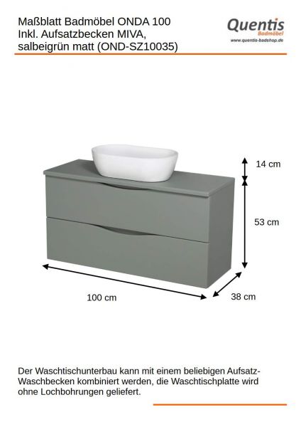 Badmöbel ONDA 100 cm, salbeigrün matt (OND-SZ-U100)