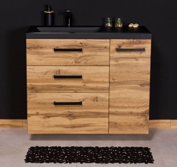 Badmoebel Fokus Loft 90 XL Eiche Natur Waschbecken schwarz matt