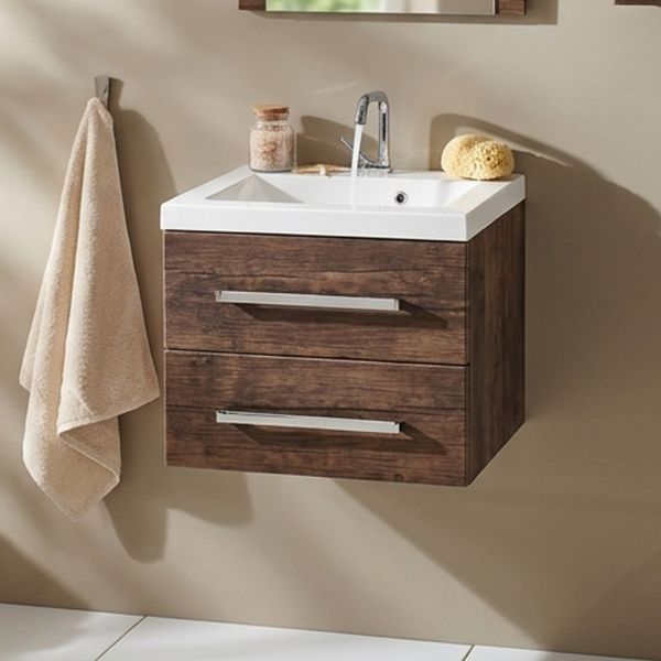 Badmöbel GENUA Breite 50 cm, Holzdekor Antik, 2 Softclose-Schubladen