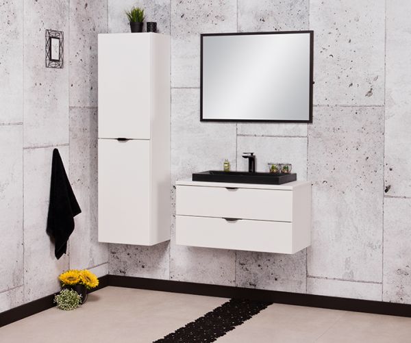 Waschplatz VICTA 80, seidenmatt weiß, Waschbecken schwarz matt (Art.Nr. VIC80247-S)