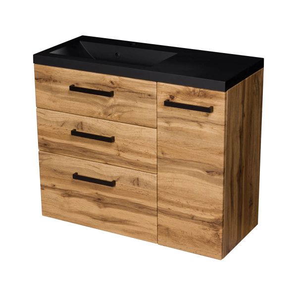 Badmoebel Fokus Loft 90 XL Eiche Natur Waschbecken schwarz matt