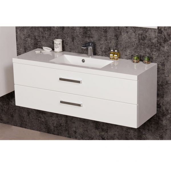 Badmöbelset Genua 120 cm, 2 Softclose-Schübe, weiß glänzend