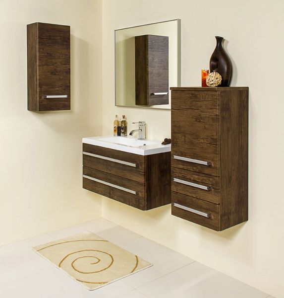 Badschrank, Breite 30 cm, 1 Türe, Holzdekor antik, vormontiert