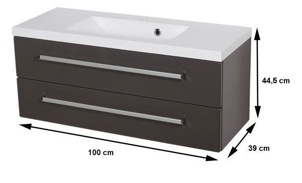 Quentis Badmöbel Genua 100 cm, grafitgrau glänzend (GE1266)