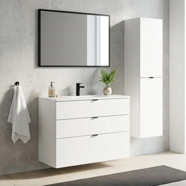 Badmöbel VICTOR 100 cm, weiß matt, Waschbecken mit Unterschrank