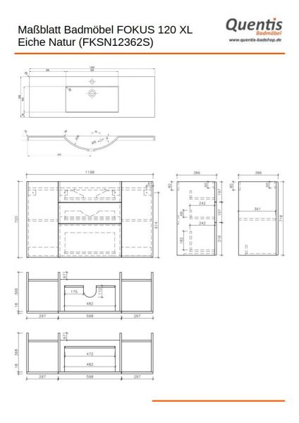 Badmöbel FOKUS-LOFT 120-XL, Eiche Natur, Waschbeckenunterschrank montiert