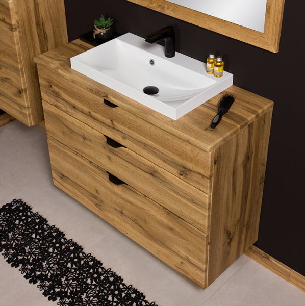 Badmöbel VICTA, Breite 100 cm, Eiche Natur, Waschtischunterbau montiert (VIC10362-W)