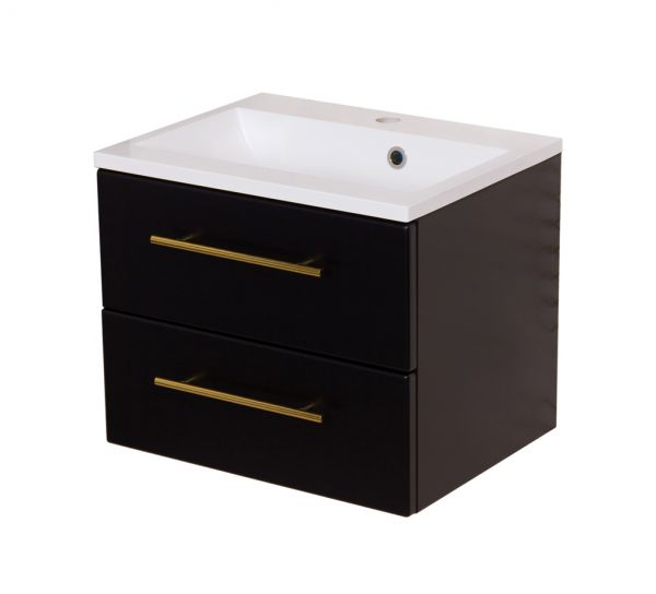 Badmöbelset BELLI 50 cm, seidenmatt schwarz, Waschbeckenunterschrank montiert inkl. Waschbecken