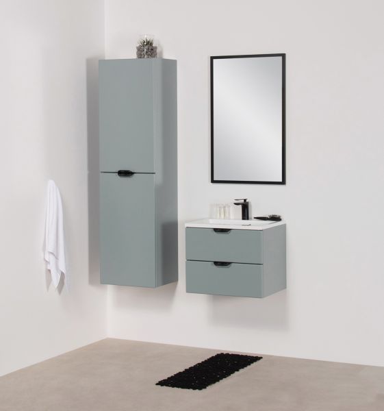 Badmöbel MAGNOLIA 50 cm, Gletscherblau satiniert, Waschtischunterbau montiert inkl. Waschbecken