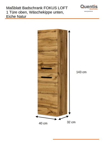 Hochschrank FOKUS-LOFT, Eiche Natur, inkl. Wäschekorb, vormontiert