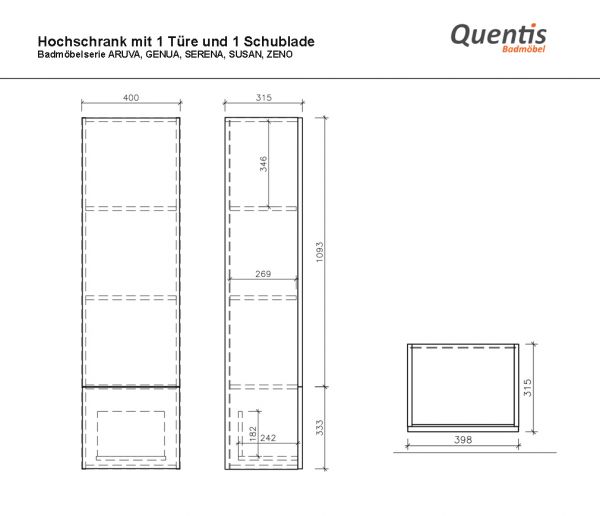 Bad-Hochschrank grafitgrau, 1 Tür, 1 Schublade, vormontiert