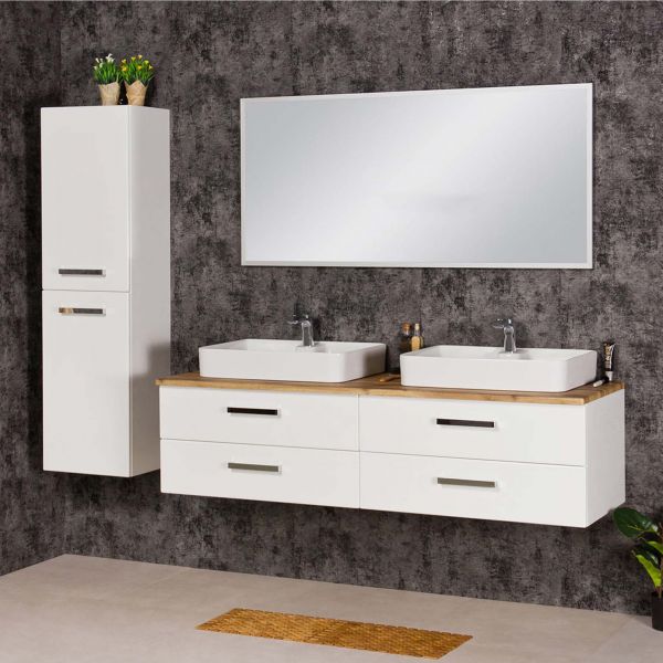 Badmöbel ARUVA Breite 160 cm, weiß-eiche, Waschtischunterschrank als Einzel-oder Doppelwaschplatz