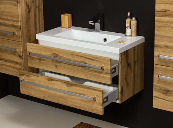 Badmöbel Genua, Breite 80 cm, Holzdekor Eich Natur, GE8262
