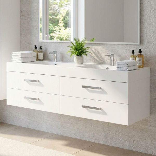 Badmöbel ARUVA Breite 160 cm, weiß, Doppelwaschtisch mit Unterschrank (montiert)