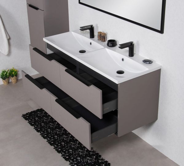 Badmöbel SYDNEY 120 cm, Taupe matt, Doppelwaschtisch mit Unterschrank montiert SYDT120D