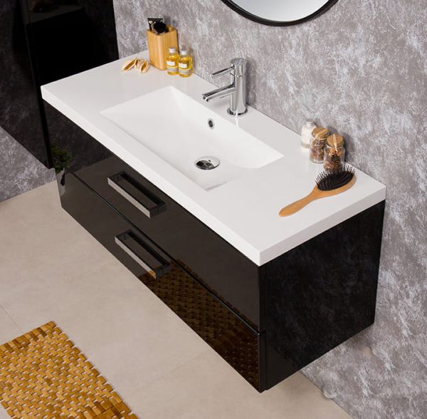 Quentis Badmöbel Genua Breite 100 cm, schwarz glänzend (GE1248)