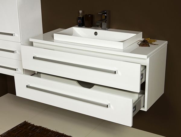 Badmöbel Susan, Breite 100 cm, weiß, Waschbeckenunterschrank mit 2 Schubladen, SN1047-2S