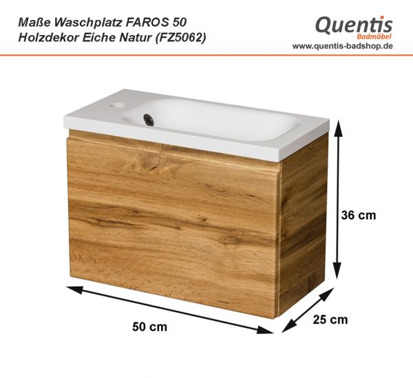 Badmöbel FAROS 50 cm, Eiche, Gäste-WC Möbelset, Unterschrank montiert