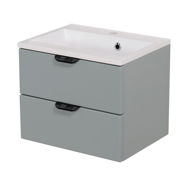 Badmöbel MAGNOLIA 50 cm, Gletscherblau satiniert, Waschtischunterbau montiert inkl. Waschbecken