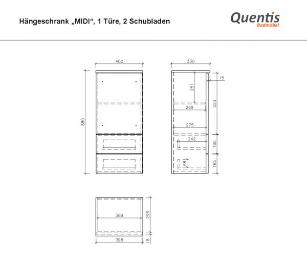 Midischrank LOFT, 1 Tür, 2 Schubladen, Eiche Natur, vormontiert