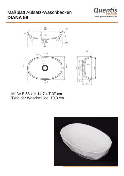 Aufsatz-Waschbecken DIANA-56, weiß