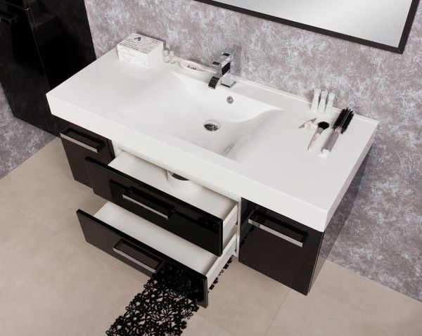 Badmöbel Aruva, Breite 120 cm, schwarz glänzend (AR1248-E-2S)