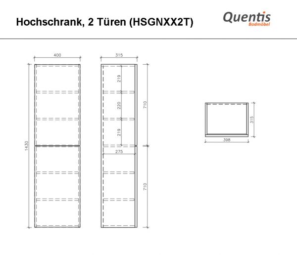 Badezimmer Hochschrank, 2 Türen (HSGN472T)