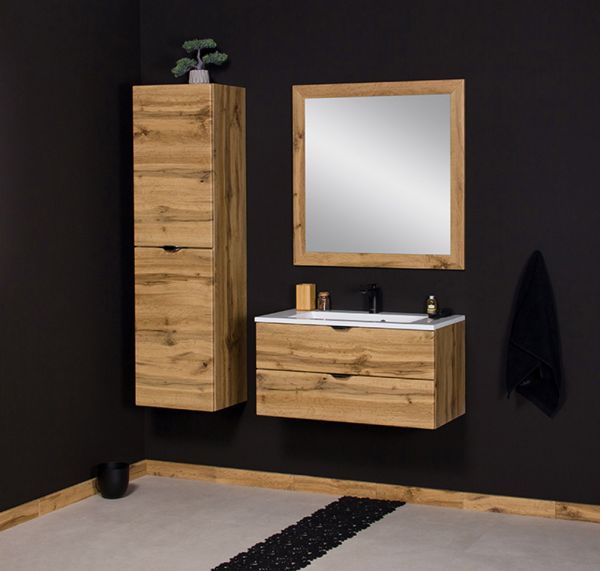 Badmöbel VICTOR 80, Waschtischunterbau mit 2 Schubladen inkl. Waschbecken, Eiche Natur