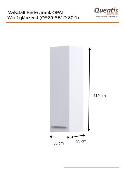 Badschrank OPAL, 1 Tür, weiß