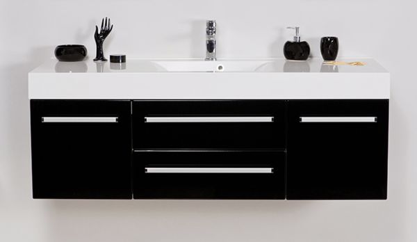 Badmöbel Aruva, Breite 140 cm, schwarz glänzend (AR1448-E-2S)