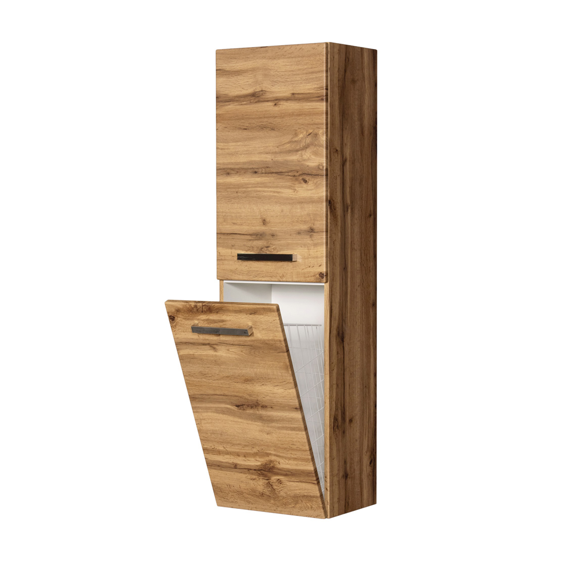 Quentis Badezimmer Hochschrank, inkl. Wäschekorb,Eiche Natur, vormontiert