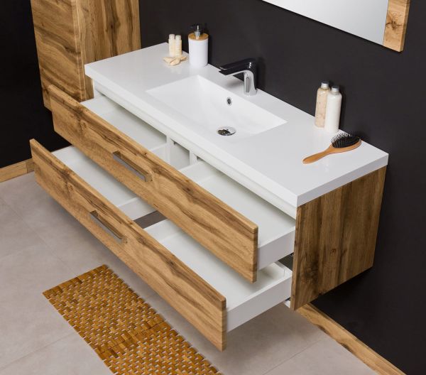 Badmöbel GENUA 120 cm, Eiche Natur, 2 Schubladen (GE12062)