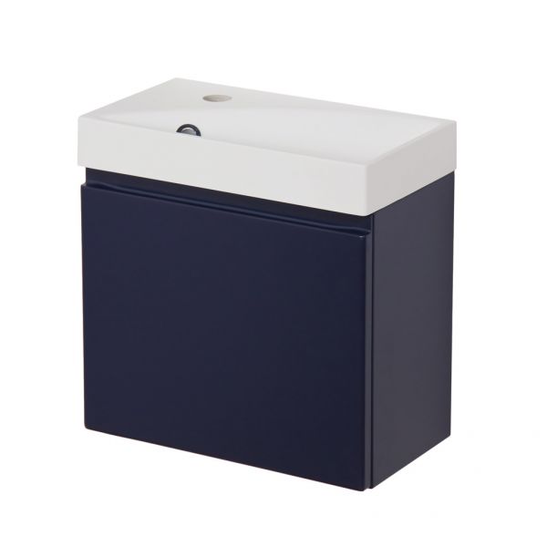 Gäste-WC Badmöbel RENA 40 cm, blau matt, Waschbecken mit Unterschrank, vormontiert