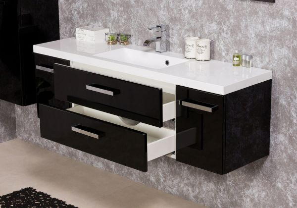 Badmöbel Genua 140 cm, schwarz glänzend (GE4248)