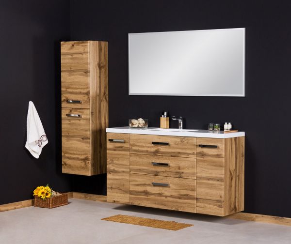 Quentis Badmöbel Genua 140 cm, Eiche Natur, 3 Schubladen, Waschtischunterschrank montiert GE4362C