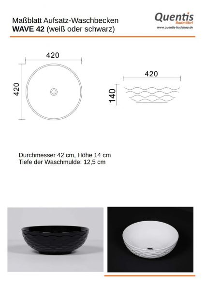 Aufsatz-Waschbecken WAVE 42, Keramik