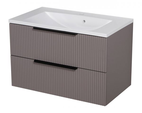 Badmoebel SYDNEY 80 cm Taube matt Waschtisch mit Unterschrank montiert SYDB80