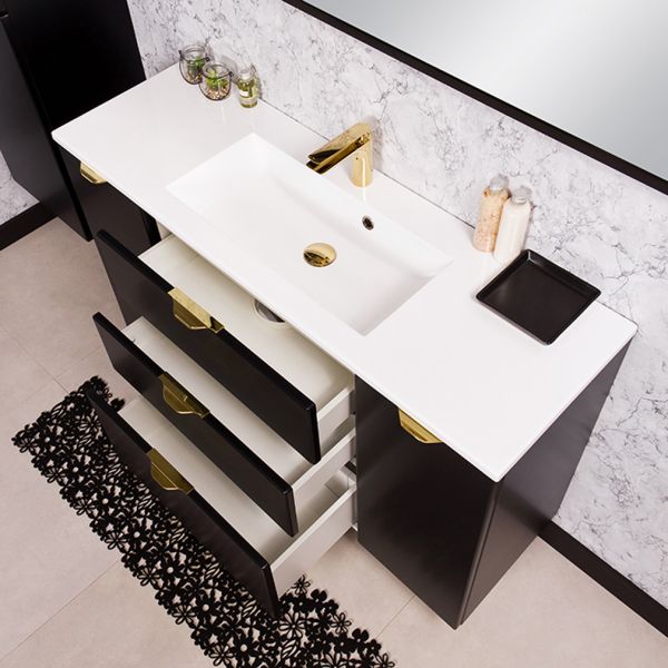 Badmöbel VICTOR 120 cm, seidenmatt schwarz, Waschtischunterbau mit 3 Schubladen (montiert)