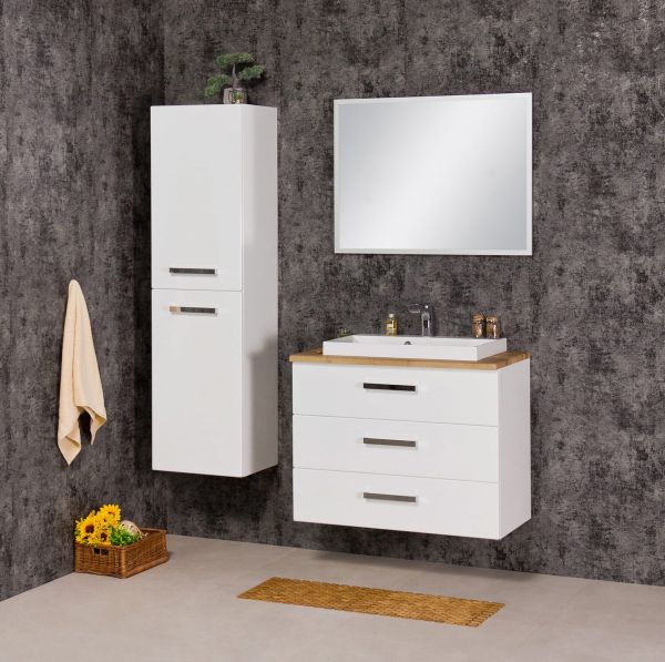 Quentis Badmöbel SUSAN 80, 3 Schubladen, weiß/ eiche (SN8347-NE)