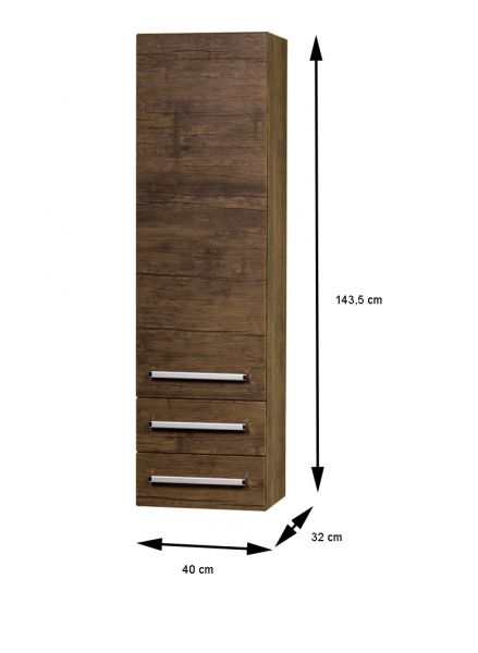 Hochschrank mit 2 Schubladen, Holzdekor antik (HSG502S)