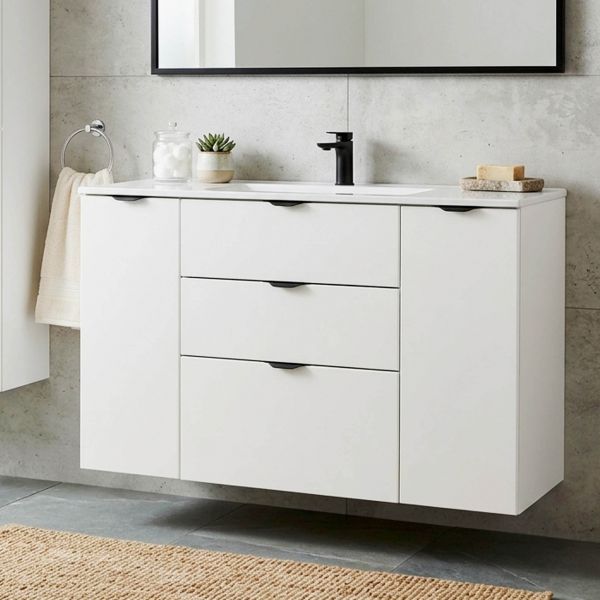 Badmöbel VICTOR 120 cm, Waschtischunterbau mit 3 Schubladen inkl. Waschtisch, weiß matt