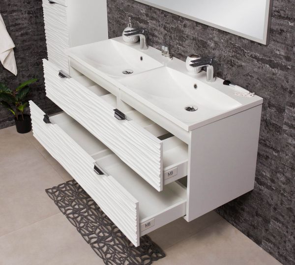 Badmöbel SYDNEY WAVE 120 cm, weiß matt, Doppelwaschtisch (montiert)