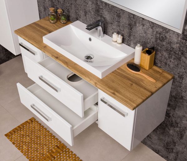 Badmöbel Susan, Breite 120 cm, weiß/ Eiche Natur, SN1247-NE-2SBadmöbel Susan, Breite 120 cm, weiß/ Eiche Natur (SN1247-NE-2S)