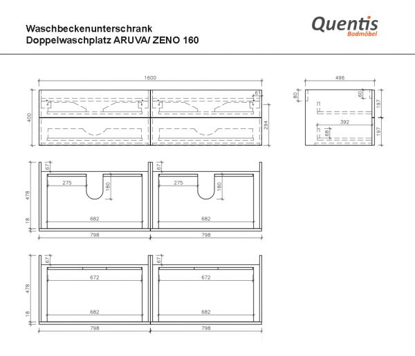 Badmöbel ARUVA Breite 160 cm, weiß-eiche, Waschtischunterschrank als Einzel-oder Doppelwaschplatz