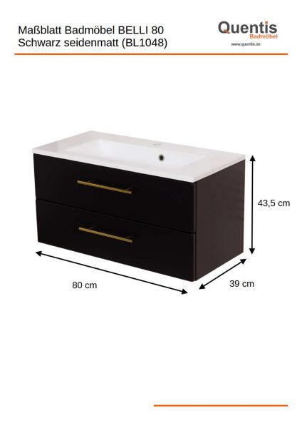Maße Badmöbelset Belli, Breite 80 cm