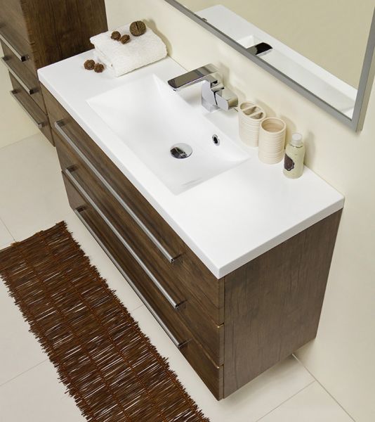 Badmöbelset Genua 100 cm, 3 Schubladen, Holzdekor antik, montiert