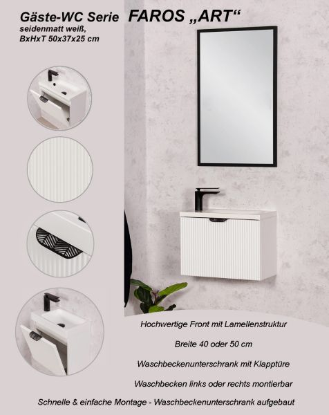 Gäste-WC Möbel FAROS ART, Breite 50 cm, seidenmatt weiß (FRC-B50)