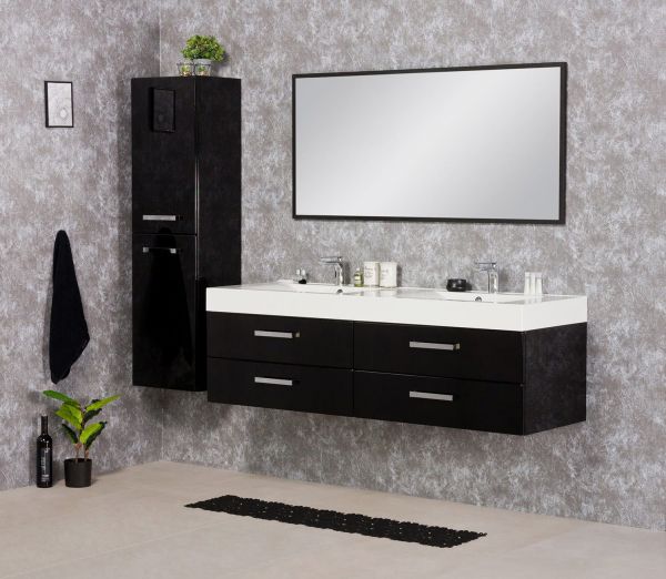 Badmöbel Aruva, Breite 160 cm, schwarz, Doppelwaschtisch mit Unterschrank (AR1648D)