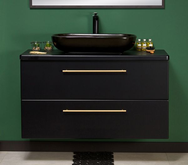 Badmöbel NOVARA 100 cm, Waschtischunterbau inkl. Aufsatzbecken schwarz, schwarz matt